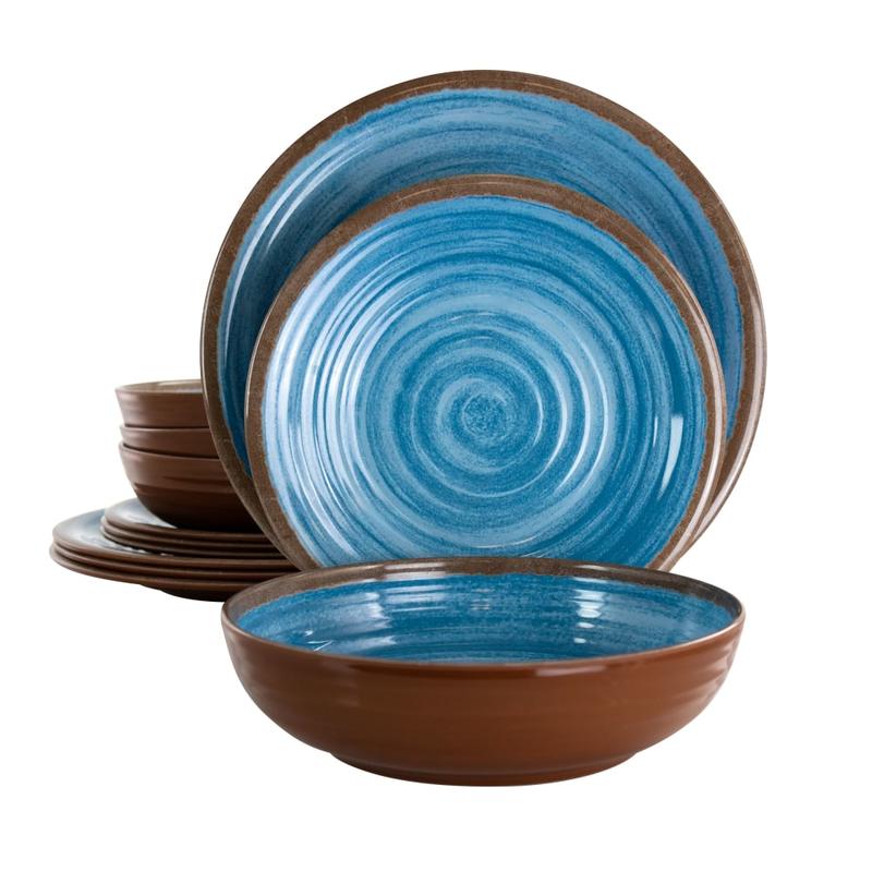 Elama Rippled Tides 12-Piece Dinnerware Set, Blue/Brown MPN:995114980M