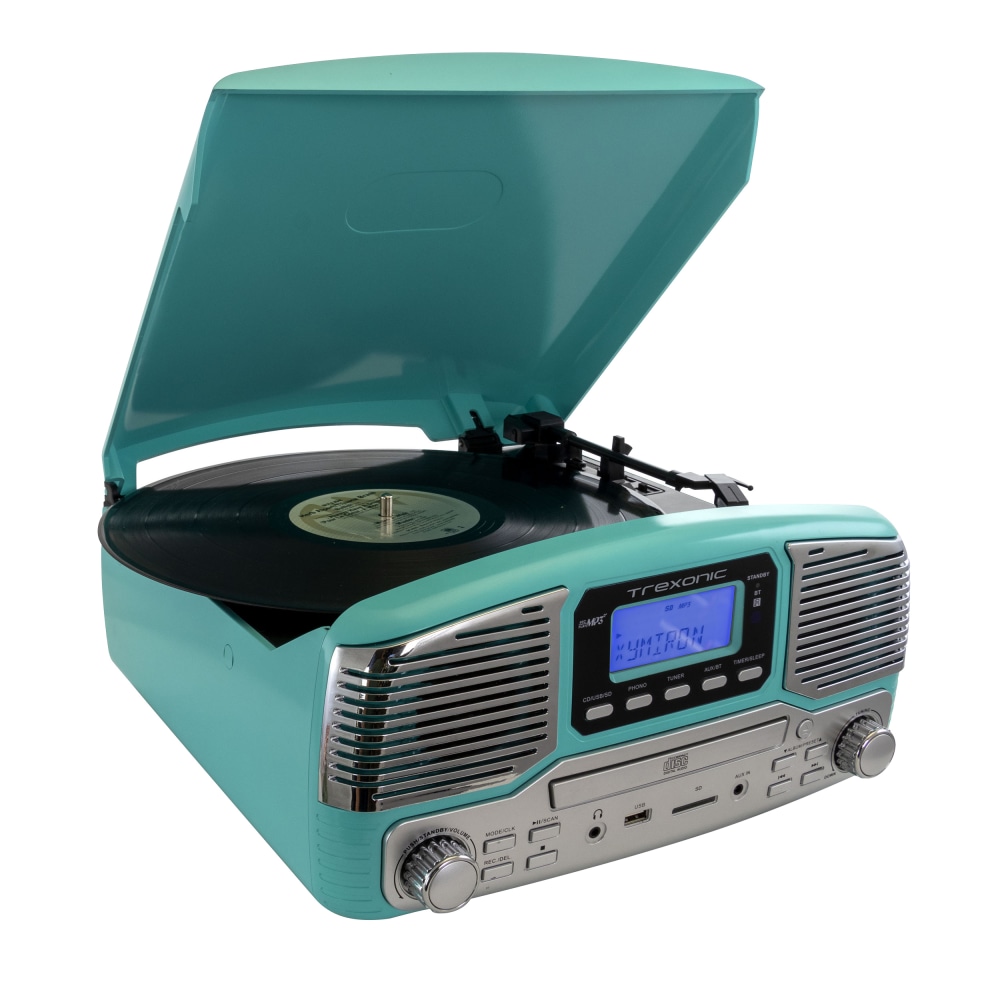 Trexonic Retro Wireless Bluetooth Record/CD Turntable, Turquoise MPN:995112154M
