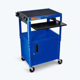 Luxor Adjustable-Height Steel AV Cart with Pullout Keyboard Tray and Cabinet Blue 24
