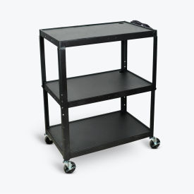 Luxor Extra-Large Adj-Height Steel AV Cart 3 Shelves Black Electric 32