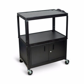Luxor Extra Large Adj Height Steel AV Cart w/ Cabinet 3 Shelves Blk Electric 24