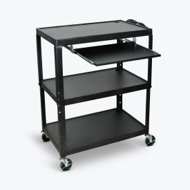 Luxor Extra-Large Adj-Height Steel AV Cart w/Pullout Keyboard Tray Black 32