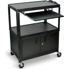 Luxor Extra-Large Adj-Height Steel Cart w/Pullout Keyboard Tray & Cabinet 32