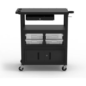 Luxor Deluxe Teaching Cart w/ Locking Cabinet 400 lbs Capacity Black ECMBSKBC-B