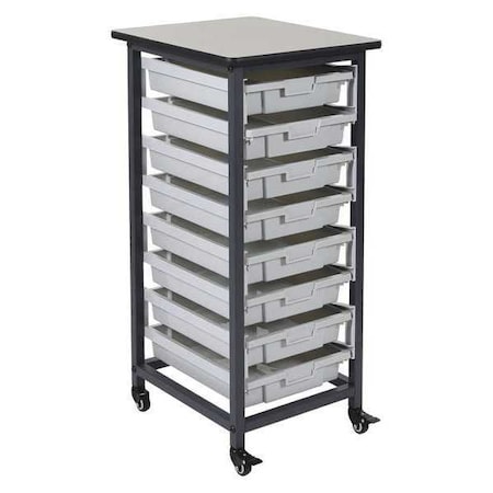 Mobile Bin Storage Unit - Single Row with Small Gray Bins MPN:MBS-SR-8S