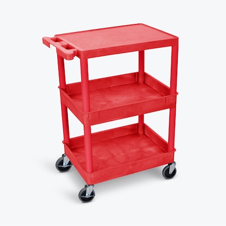 Tub Cart - Three Shelves - Top, Tub Middle/Bottom Shelf Cart - All Red MPN:RDSTC211RD