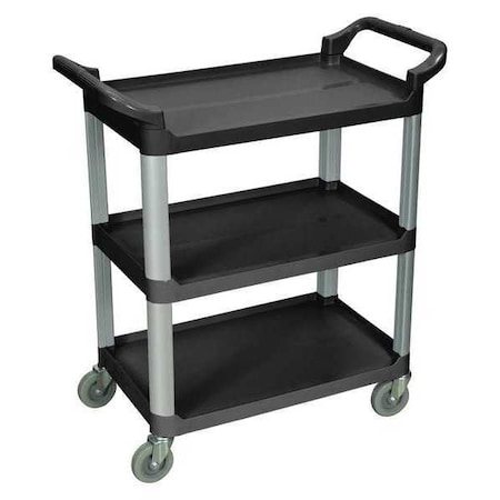 Serving Cart, (3) Shelves, Polypropylene (Shelf)/Aluminum (Upright), 200 lb Load Capacity, 3 Shelves MPN:SC12-B