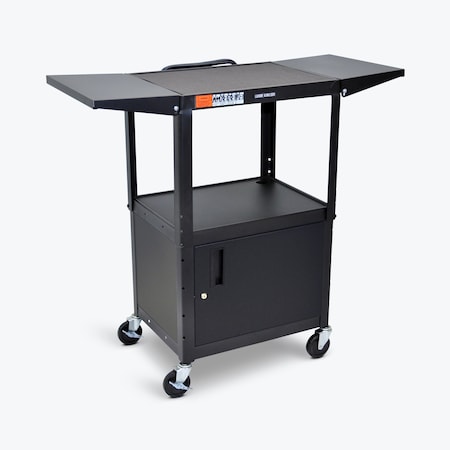 Adjustable-Height Steel AV Cart with Cabinet and Drop Leaf MPN:AVJ42CDL