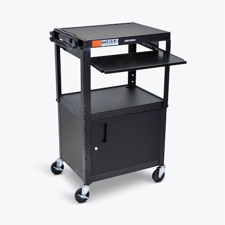 Adjustable-Height Steel AV Cart with Pullout Keyboard Tray and Cabinet MPN:AVJ42KBC