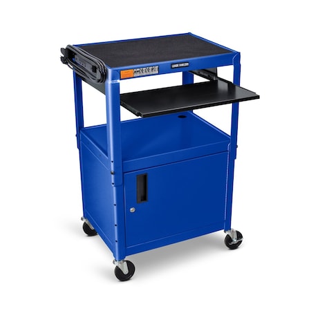 Adjustable-Height Steel AV Cart with Pullout Keyboard Tray and Cabinet MPN:AVJ42KBC-RB