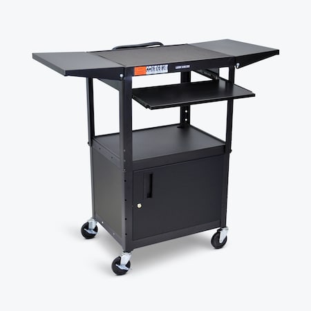 Adjust-Height Steel AV Cart, Pullout Keyboard Tray, Cabinet, Drop Leaf MPN:AVJ42KBCDL