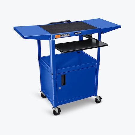 Adjust-Height Steel AV Cart, Pullout Keyboard Tray, Cabinet, Drop Leaf MPN:AVJ42KBCDL-RB