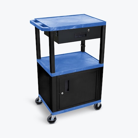 AV Cart, 3 Shelves, Cabinet, Drawer and Black Legs, 42