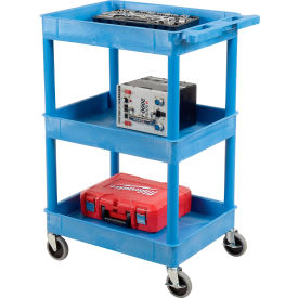 Luxor® BUSTC111BU Blue 3 Shelf Tray Shelf Plastic Cart 24 x 18 BUSTC111BU