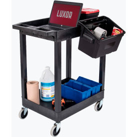 Luxor Plastic Utility Tub Cart Two Shelves w/ Outrigging Utility Cart Bins 24