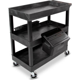 Luxor Plastic Utility Tub Cart Three Shelves w/ Outrigging Utility Cart Bins 24
