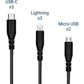 Luxor KwikBoost® Cable Bundle 3 Lightning 2 Micro-USB 3 USB-C KB96000