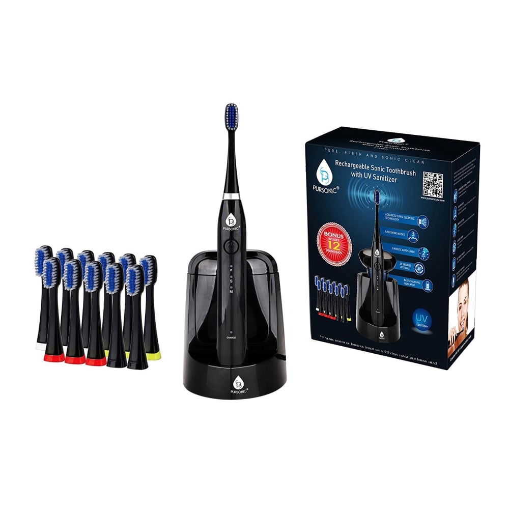 Pursonic Sonic Toothbrush With UV Sanitizing Function, 9inH x 1-1/2inW x 1-1/2inD, Black MPN:995109766M