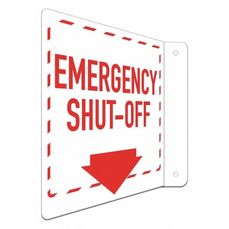 Emergency Shut-Off (w Down Arrow), 8 in W x 8 in H, L-Shape Projection, Aluminum, LCFL-0003-RA_8x8 MPN:LCFL-0003-RA_8x8