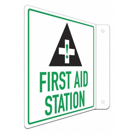 First Aid Station (w Sym), 8 in W x 8 in H, L-Shape Projection, Aluminum, LCFL-0012-NA_8x8 MPN:LCFL-0012-NA_8x8