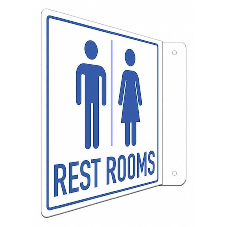 Rest Rooms (w Sym), 8 in W x 8 in H, L-Shape Projection, Aluminum, LCFL-0015-NA_8x8 MPN:LCFL-0015-NA_8x8
