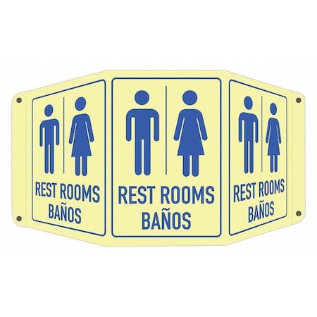 Rest Rooms Banos (w sym), 17 1/2 in W x 10 in H, Tri-Bend, Aluminum, LCTB-0007-GA_7x10 MPN:LCTB-0007-GA_7x10