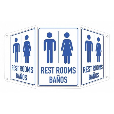 Rest Rooms Banos (w Sym), 17 1/2 in W x 10 in H, Tri-Bend, Aluminum, LCTB-0007-NA_7x10 MPN:LCTB-0007-NA_7x10