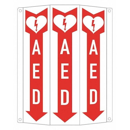 AED (w Sym & Down Arrow), 8 1/4 in W x 12 in H, Tri-Bend, Aluminum, LCTB-0020-RA_2.67x12 MPN:LCTB-0020-RA_2.67x12