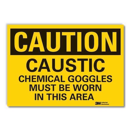 Caustic Caution Reflective Label, 5 in Height, 7 in Width, Reflective Sheeting, English MPN:LCU3-0414-RD_7x5