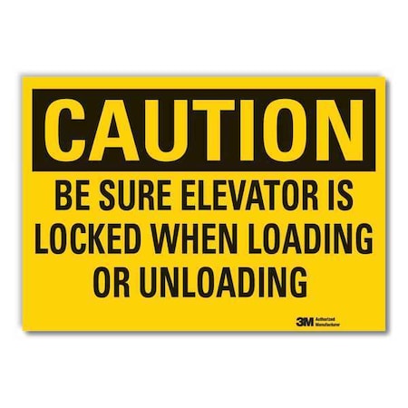 Caution, Be sure elevator is locked when loading or unloading, 10 in W x 7 in H, LCU3-0426-ED_10x7 MPN:LCU3-0426-ED_10x7
