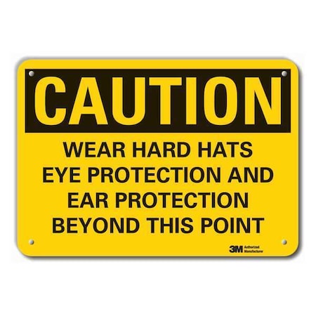 Reflective Hard Hats Caution Sign, 10 in Height, 14 in Width, Aluminum, Horizontal Rectangle MPN:LCU3-0462-RA_14x10