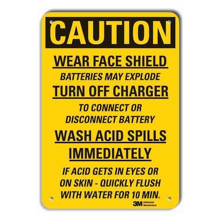 Reflective Battery Hazard Caution Sign, 10 in Height, 7 in Width, Aluminum, Horizontal Rectangle MPN:LCU3-0493-RA_10x7
