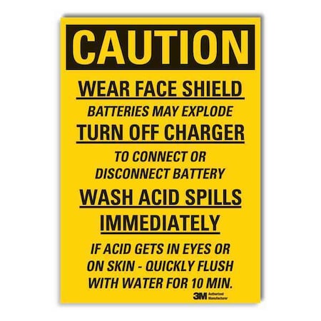 Battery Hazard Caution Reflective Label, 7 in Height, 5 in Width, Reflective Sheeting, English MPN:LCU3-0493-RD_7x5