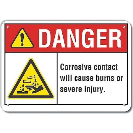 Plastic Corrosive Materials Danger Sign, 7 in H, 10 in W, Vertical Rectangle, LCU4-0003-NP_10X7 MPN:LCU4-0003-NP_10X7