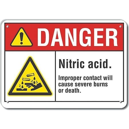 Plastic Nitric Acid Danger Sign, 7 in H, 10 in W, Plastic, Vertical Rectangle, LCU4-0005-NP_10X7 MPN:LCU4-0005-NP_10X7