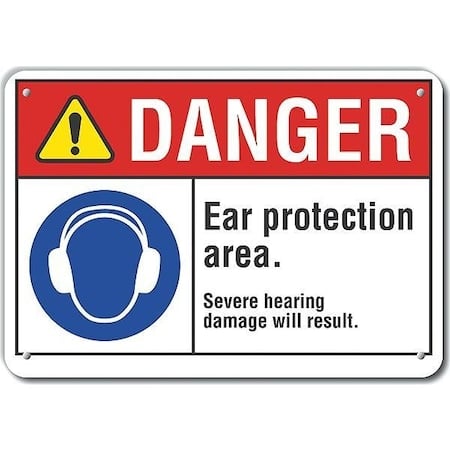 Plastic Hearing Danger Sign, 10 in Height, 14 in Width, Plastic, Horizontal Rectangle, English MPN:LCU4-0086-NP_14X10