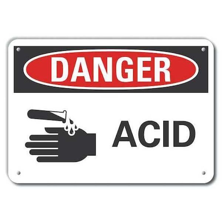 Plastic Acid Danger Sign, 7 in H, 10 in W, Vertical Rectangle, LCU4-0215-NP_10X7 MPN:LCU4-0215-NP_10X7