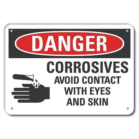 Plastic Corrosive Materials Danger Sign, 10 in H, 14 in W, Horizontal Rectangle, LCU4-0218-NP_14X10 MPN:LCU4-0218-NP_14X10