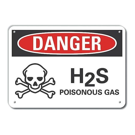 Plastic H(2)S Poisonous Gas Danger Sign, 10 in H, 14 in W, Horizontal Rectangle, LCU4-0220-NP_14X10 MPN:LCU4-0220-NP_14X10