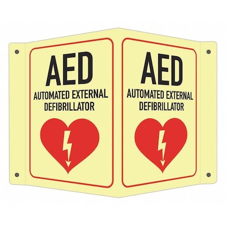 AED (w Sym), 7 1/2 in W x 6 in H, V-Shape Projection, Aluminum, LCVB-0013-GA_4x6 MPN:LCVB-0013-GA_4x6