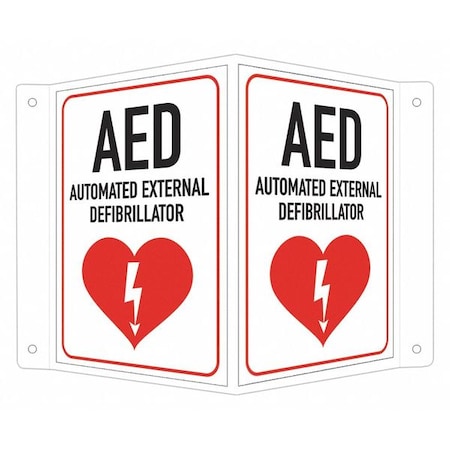 AED (w Sym), 7 1/2 in W x 6 in H, V-Shape Projection, Aluminum, LCVB-0013-RA_4x6 MPN:LCVB-0013-RA_4x6