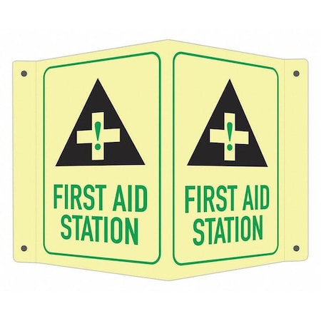 First Aid Station (w Sym), 7 1/2 in W x 6 in H, V-Shape Projection, Aluminum, LCVB-0019-GA_4x6 MPN:LCVB-0019-GA_4x6