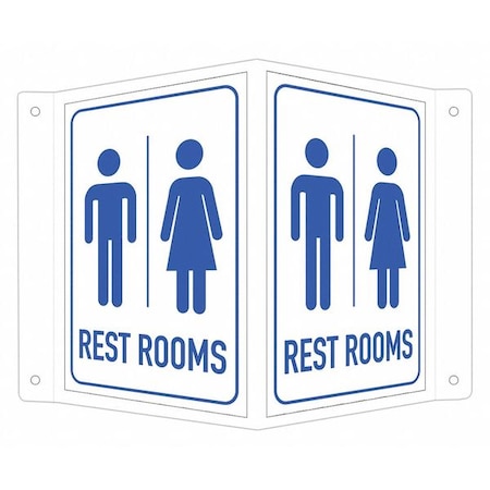 Restrooms (w Sym), 7 1/2 in W x 6 in H, V-Shape Projection, Aluminum, LCVB-0037-RA_4x6 MPN:LCVB-0037-RA_4x6