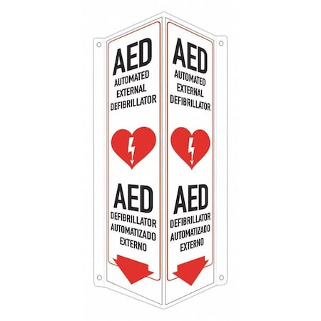 AED Automated External Defibrillator, English/Spanish, 8 in W x 18 in H, LCVB-0045-RA_4x18 MPN:LCVB-0045-RA_4x18