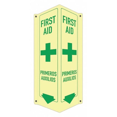 First Aid/Primeros Auxilios, 8 in W x 18 in H, V-Shape Projection, Aluminum, LCVB-0047-GA_4x18 MPN:LCVB-0047-GA_4x18