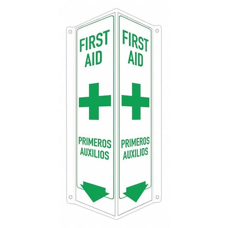 First Aid/Primeros Auxilios, 8 in W x 18 in H, V-Shape Projection, Aluminum, LCVB-0047-NA_4x18 MPN:LCVB-0047-NA_4x18