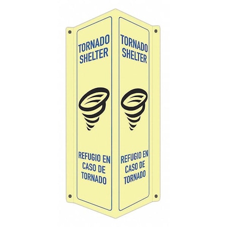 Tornado Shelter, Spanish/English, 8 in W x 18 in H, V-Shape Projection, Aluminum, LCVB-0051-GA_4x18 MPN:LCVB-0051-GA_4x18