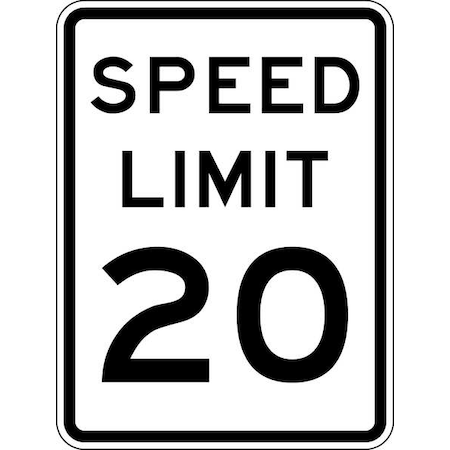 Speed Limit 20 Traffic Sign, 24 in H, 18 in W, Aluminum, Vertical Rectangle, R2-1-20-18HA MPN:R2-1-20-18HA