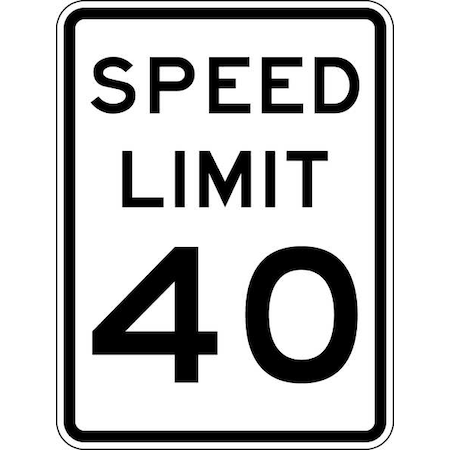 Speed Limit 40 Traffic Sign, 24 in H, 18 in W, Aluminum, Vertical Rectangle, R2-1-40-18DA MPN:R2-1-40-18DA