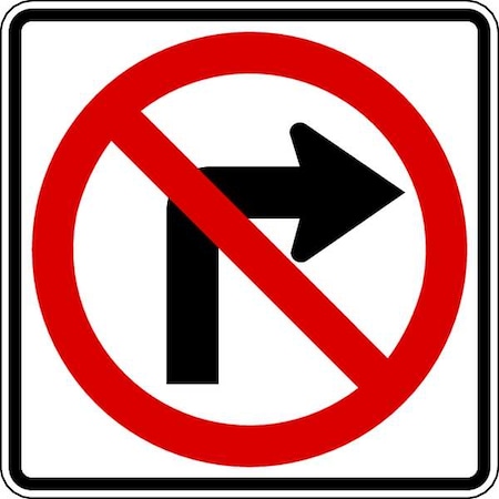No Right Turn Traffic Sign, 24 in H, 24 in W, Aluminum, Square, No Text, R3-1-24DA MPN:R3-1-24DA